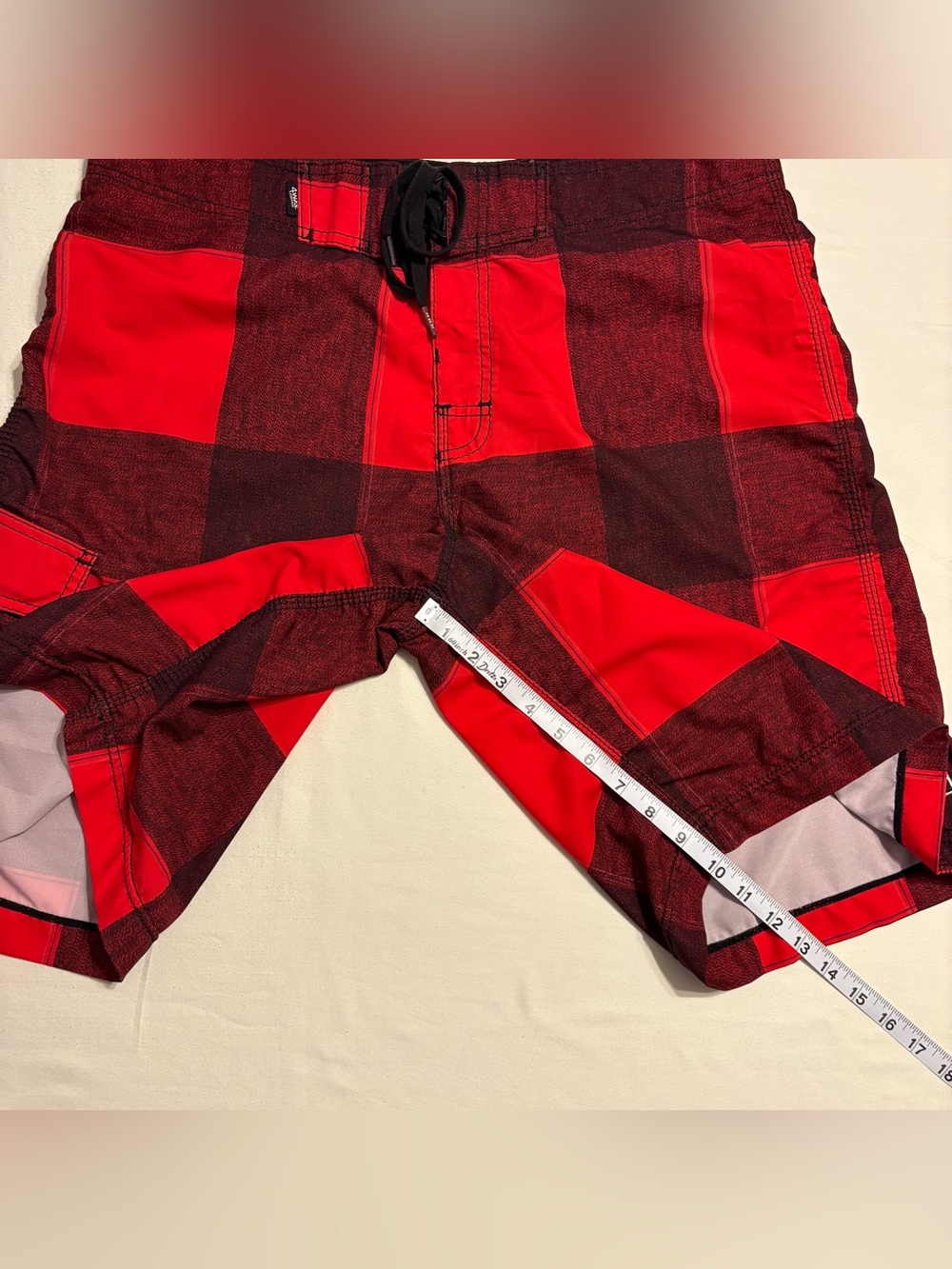 Billabong Platinum Quad Stretch Board Shorts Red and Black Buffalo Plaid Pattern - Picture 4 of 12
